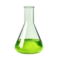 Erlenmeyer flask with green solution. Isolated white background. Png format