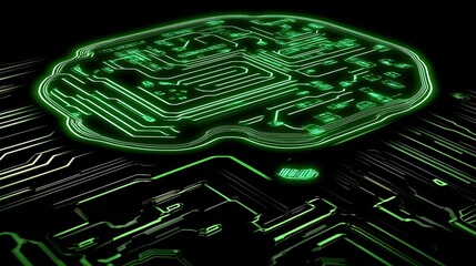 Advanced computer chip technology illuminated in neon green.