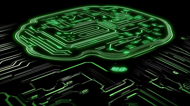 Advanced computer chip technology illuminated in neon green.