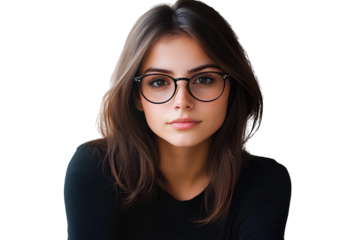 Beautiful woman thinking, transparent background