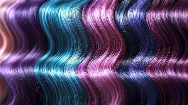 Wavy synthetic hair extensions in various vibrant colors including pink, blue, purple, and black.