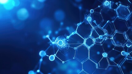 Obraz premium Blue science illustration featuring abstract molecule connections and atom structure