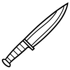 Fixed Blade Knife: A detailed line drawing of a fixed blade knife, showcasing its sharp point, sturdy handle, and overall robust design.  Perfect for survival, hunting, or outdoor themes.