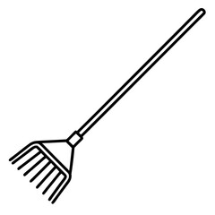 Naklejka premium Simple Hand Rake Icon: A minimalist black and white line drawing of a hand rake, symbolizing a tool for gardening, yard work, and landscaping. 