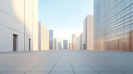 Fototapeta premium Modern Cityscape Empty Plaza Perspective View