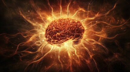 Fototapeta premium Brain illustration with glowing neurons, representing intelligence and thinking.