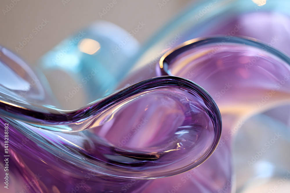 Poster close-up of purple and blue glass texture, flowing and translucent, creating a smooth and elegant ap