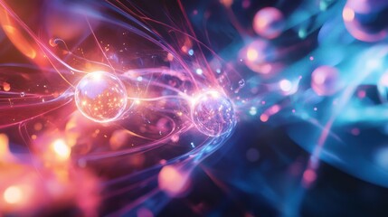 Fototapeta premium Abstract illustration featuring glowing spheres and flowing energy, vibrant hues.