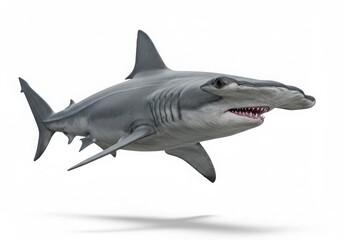 Naklejka premium A hammerhead shark swimming in front isolated on white background 