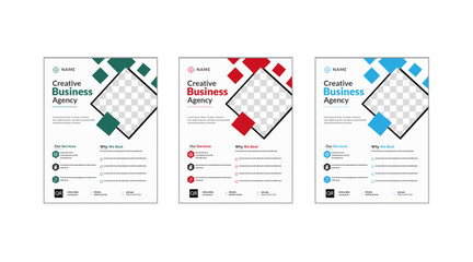 a bundle of 3 templates of different colors a4 flyer template, modern business flyer template, abstract business flyer and creative design and editable vector template design. 