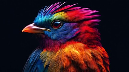 Exotic bird sitting quietly on branch with spring flowers high resolution picture