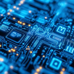 Close-up view of a complex computer circuit board.