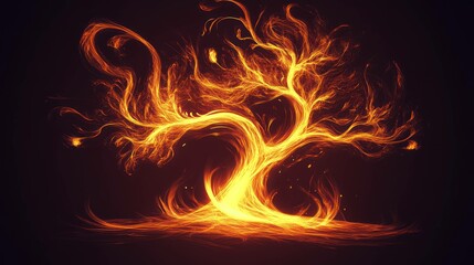 Fiery tree illustration glowing with intense heat and vibrant energy.
