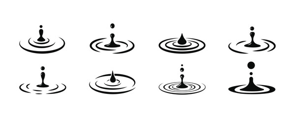 Water droplet falling illustration. Water drop splashes. Water drops set. Stock - Vector