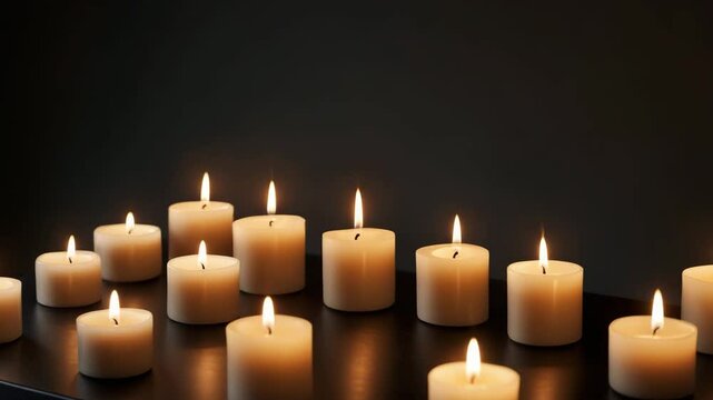 Candles burning on a black table in remembrance