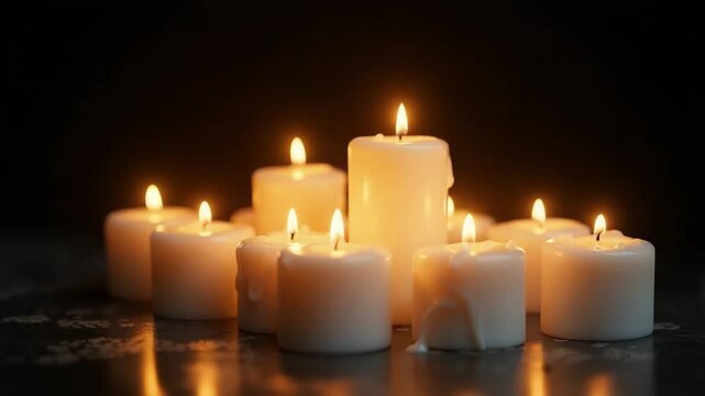 Macro video of candles burning on surface