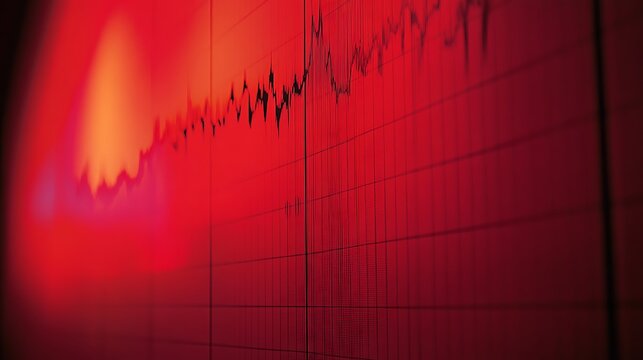 Intense red graph display of fluctuating data.