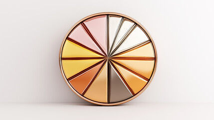 Obraz premium Modern minimalist abstract wall art featuring geometric colorful segments. Metallic pie chart in gold tones