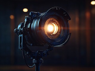 High-tech studio spotlight illuminates the dark stage.