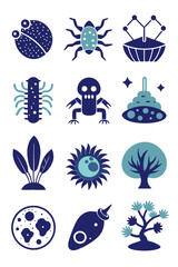 Stylized Icons of Bugs, Plants, and Other Objects