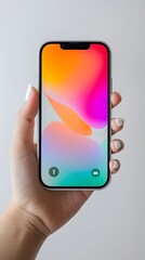 Hand holds blank screen smartphone for mobile communication technology