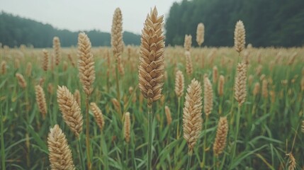 Serene wildflower meadow tall beige wildflowers in a green field