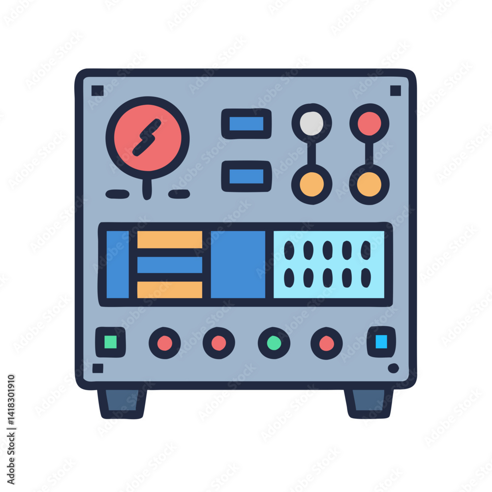 Poster retro science lab control panel with buttons and knobs