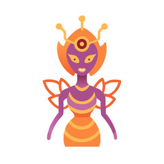 Alien Queen Cartoon Illustration on Black Background Vector