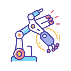 Cartoon robot arm icon on black background graphic