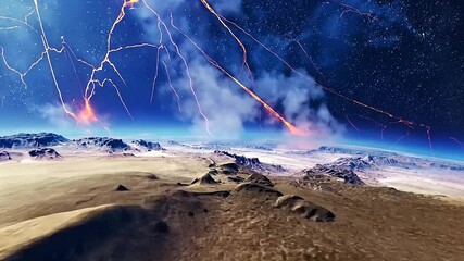 Celestial explosions over a desert planet. - Powered by Adobe