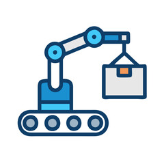 Fototapeta premium Robotic arm lifting box, conveyor, automation illustration