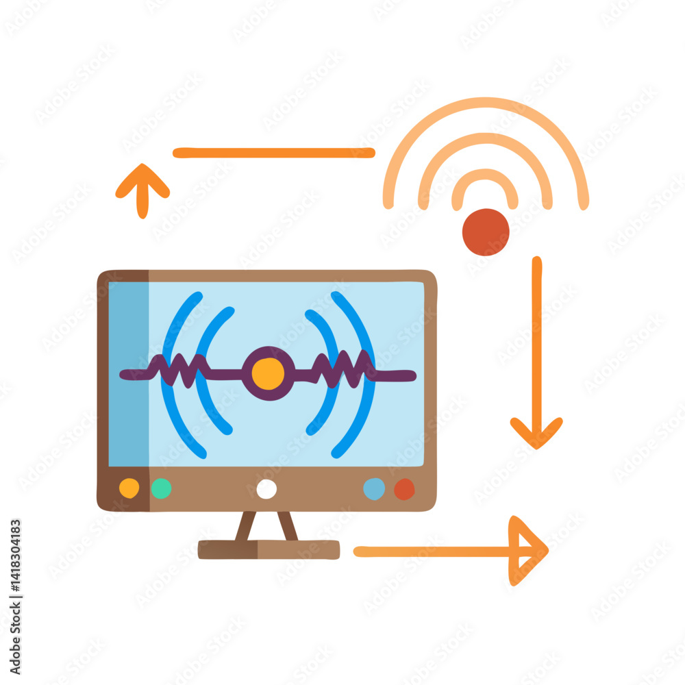 Poster data analysis process: computer screen with signal and wifi