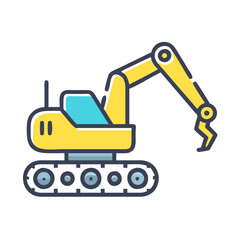 Stylized Yellow Excavator with Track and Grab Arm