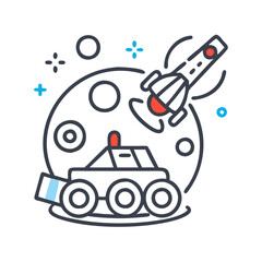 Stylized illustration of space exploration on a black background