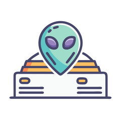 Alien landing on a pyramid cartoon illustration graphic
