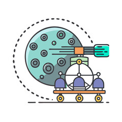Cartoon lunar rover exploring the moon's surface