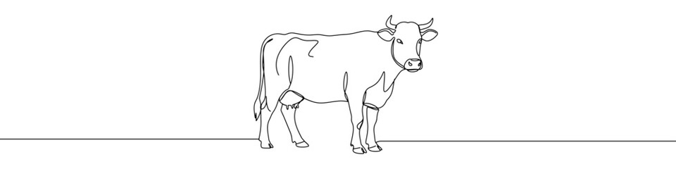Cow icon drawn with one line. Black outline of a cow made with a single continuous line