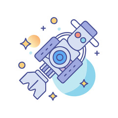 Cartoon Satellite Orbiting Earth with Stars in Space