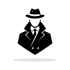Detective with hidden face icon. Black figure in hat