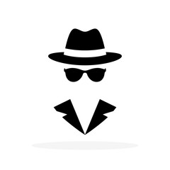 Detective with hidden face icon. Black figure in hat
