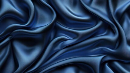 Fototapeta premium Elegant blue fabric with soft, flowing waves of silk/satin texture.