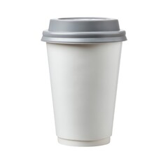 Coffee cup with gray lid centered on white background