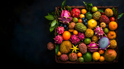 Assortment Of Vibrant Tropical Fruits In A Basket