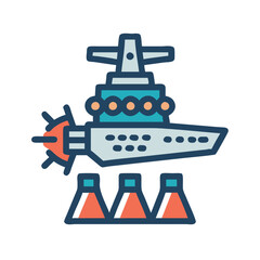 Futuristic Submarine Cartoon Icon on a Black Background