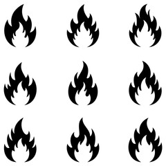 Flame icon. Black flame icons isolated on white background.