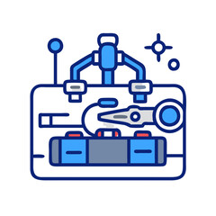 Futuristic machine icon on black background; technology concept