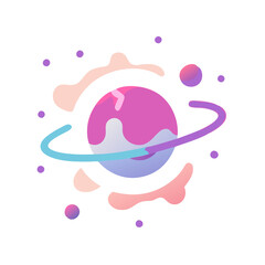 Abstract Planet with Ring System and Pastel Shapes © Xihan