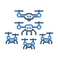 Collection of stylized drones in blue, navy, and white