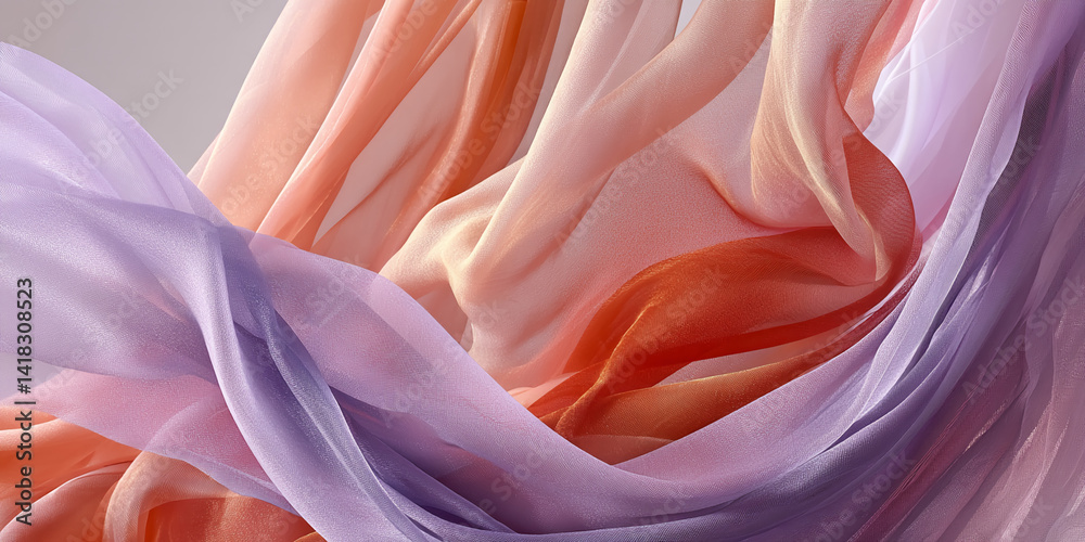 Aufkleber Flowing lilac and orange fabric, creating soft, gentle folds.  Showcase of texture and color, ideal for design background