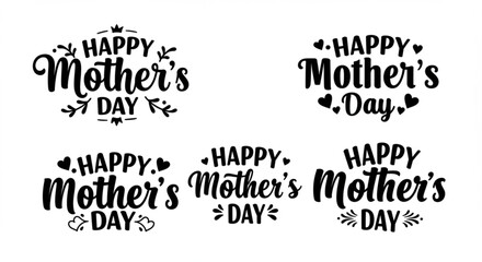 Fototapeta premium Modern calligraphy happy mother’s day text set with heart accents